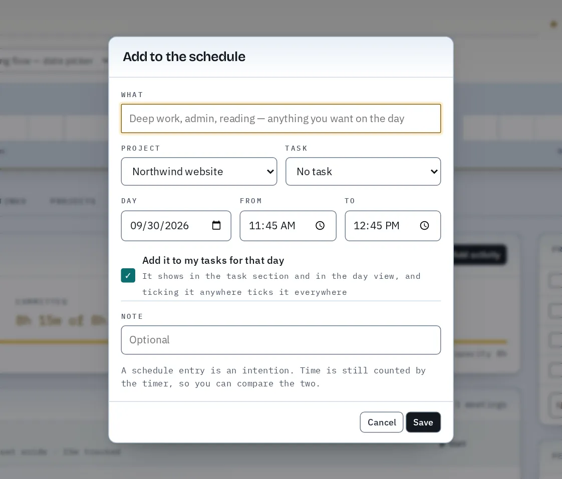 Adding an activity to the schedule.