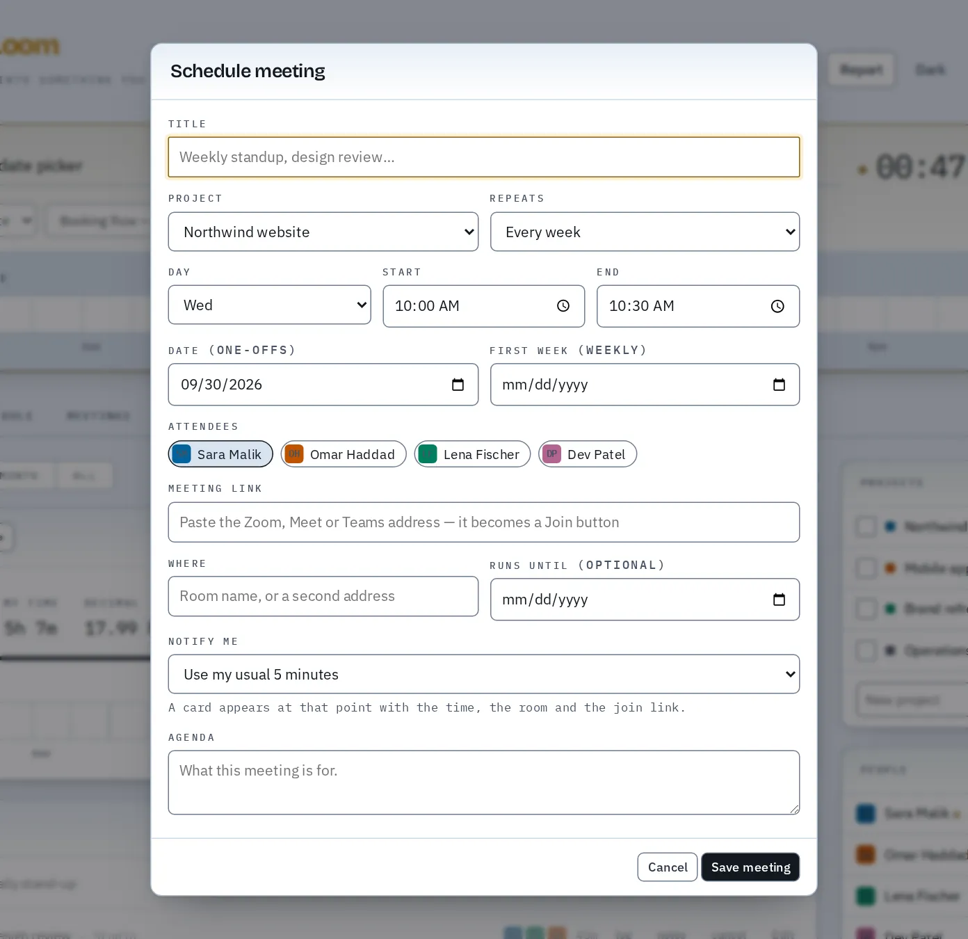 The Schedule meeting dialog.